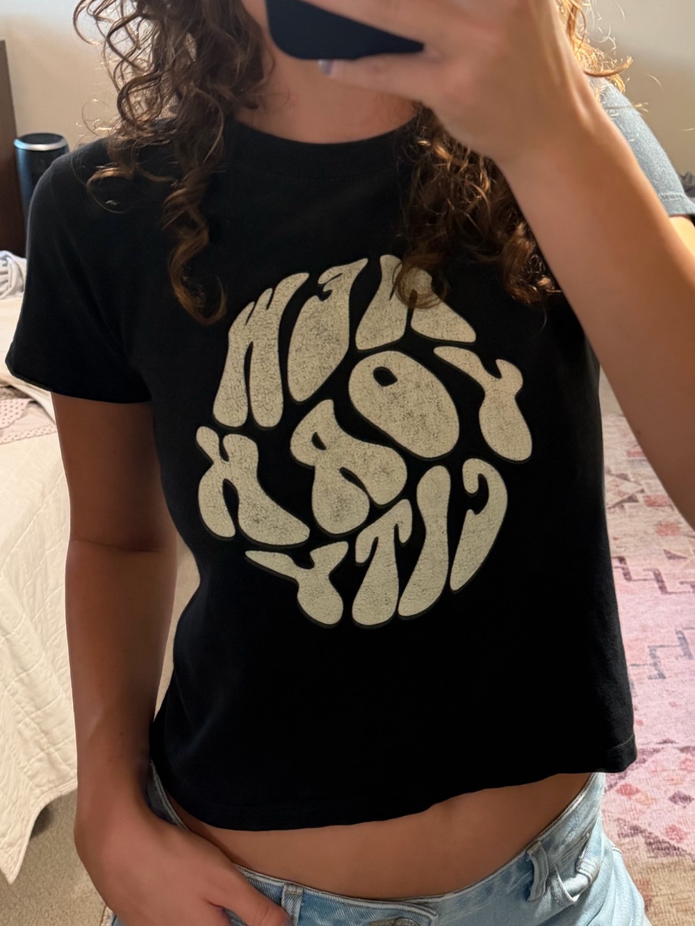 Brandy Melville Black Graphic Baby Tee “New York City”
